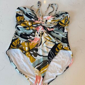 Calia women's One-Piece Swimsuit in Multi Leaf Print